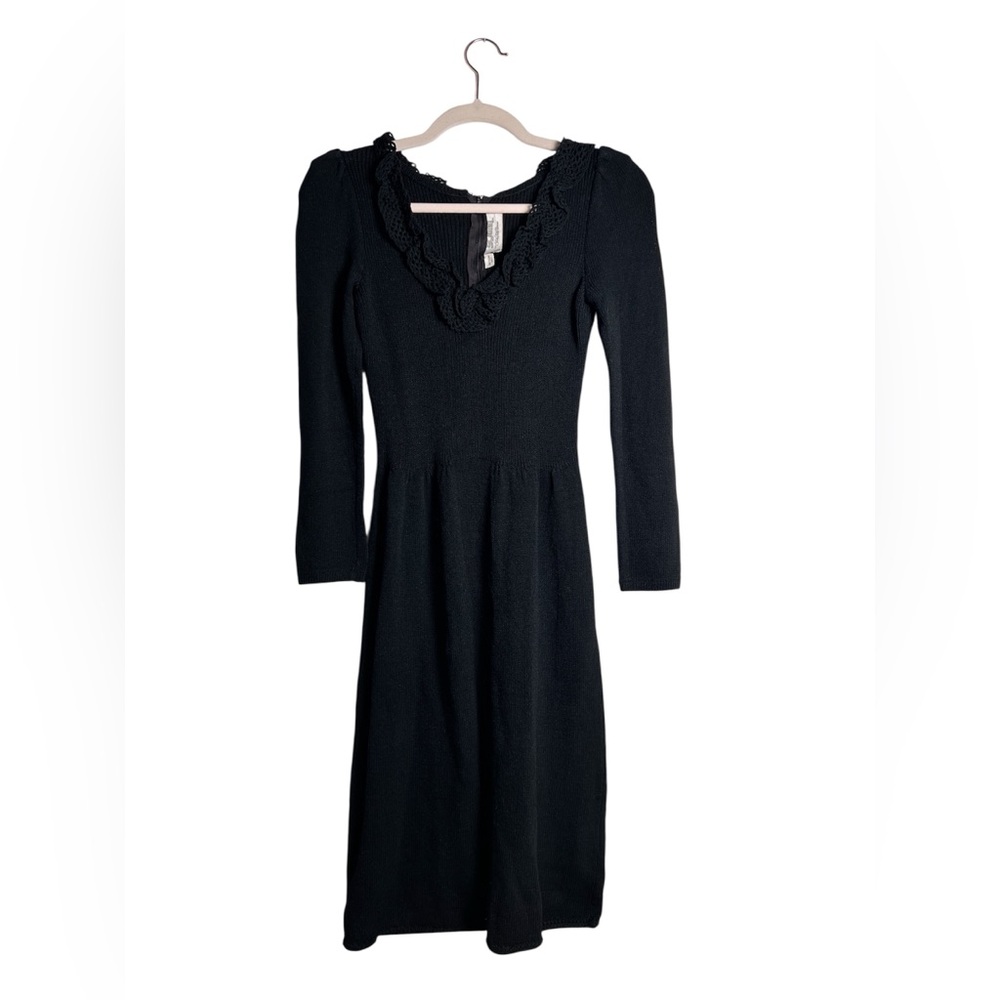 Vintage St. John Saks Fifth‎ Avenue Black Cable Knit Midi Dress XXS Long Sleeve